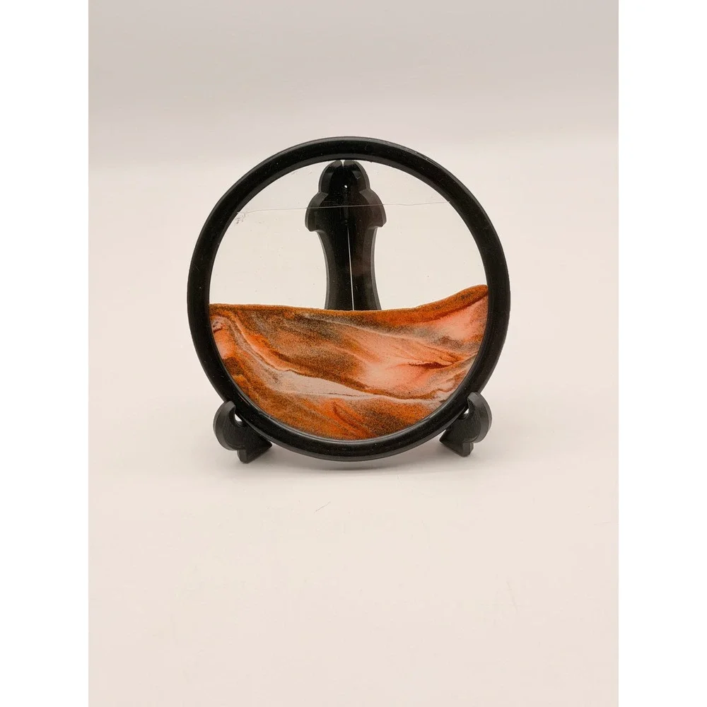 Moving Sand Art Round Glass 3D Deep Sea Sandscape Flowing Sand Orange Black 7in